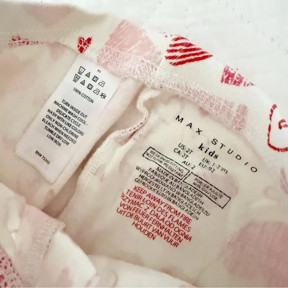 MAX STUDIO KIDS Toddler Girl Pajama Set Red Hearts Mama’s Best Girl 2T - Picture 4 of 5
